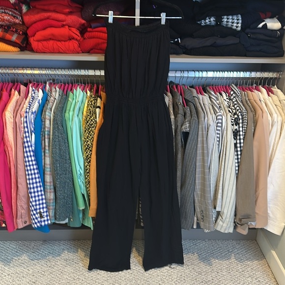 Vintage Touch Me black strapless elastic waistband 2 pocket jumpsuit size M - Picture 3 of 3